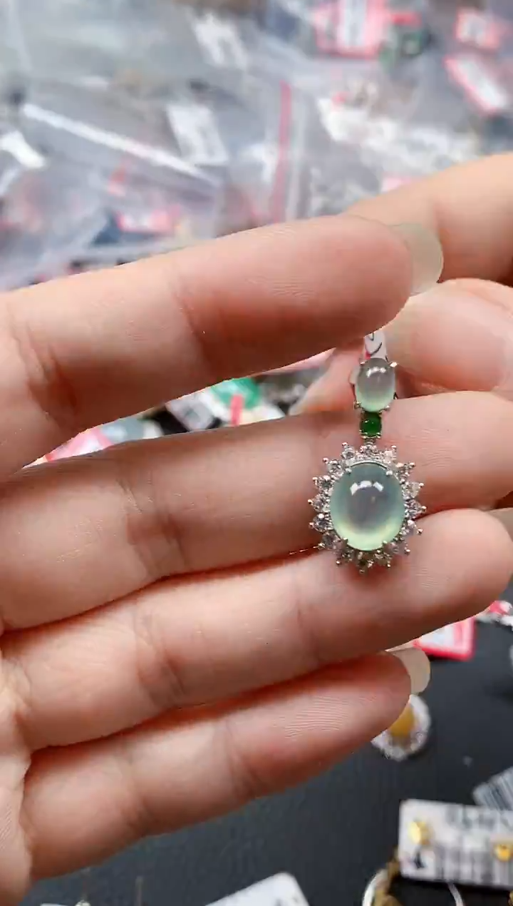 银S925镶嵌戒指翡翠天然A货缅甸翡翠