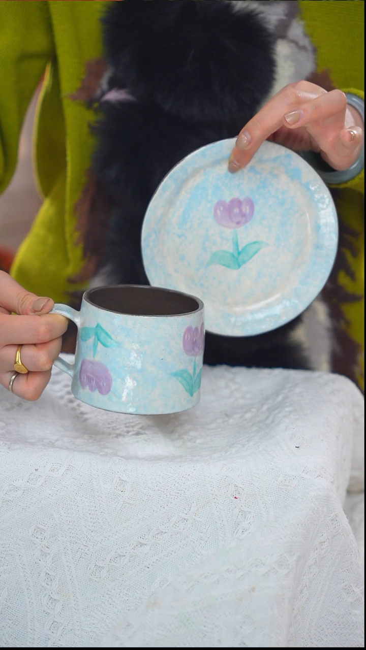 蓝色郁金香咖啡杯套组