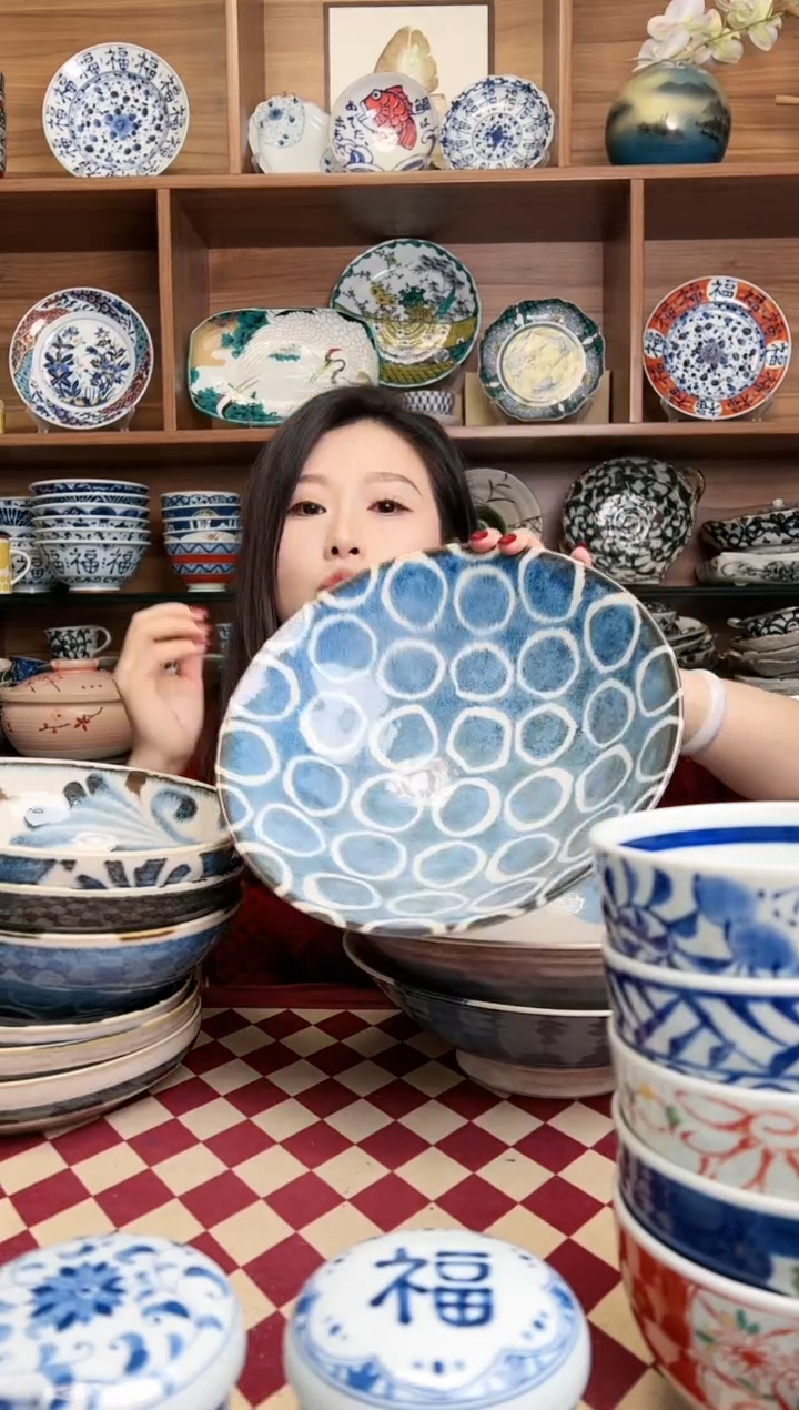 【闪购商品】瓷片笔青百丸25cm斗笠大钵