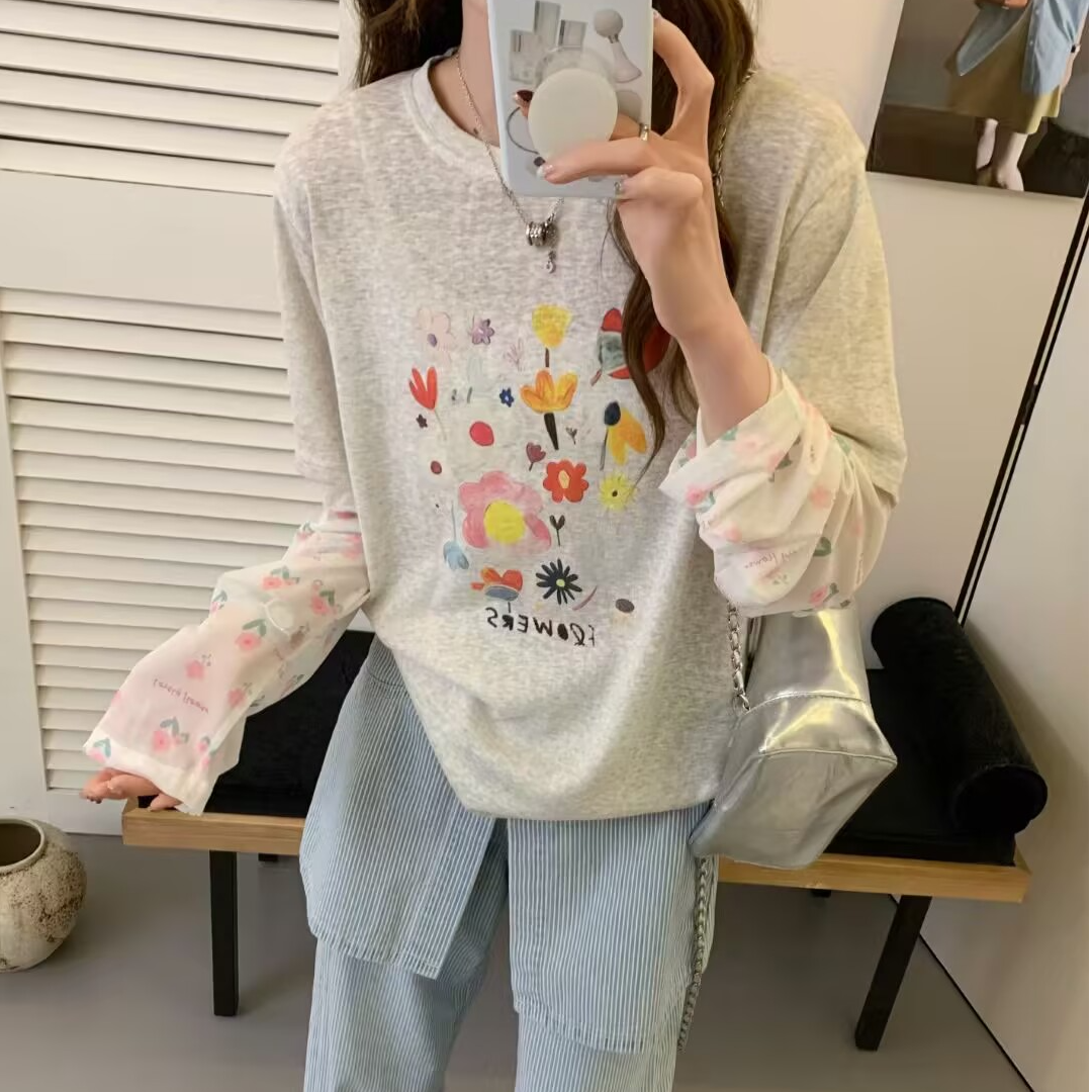 T2403【花季小插画T恤】韩系彩色印花T恤女装夏季新款上衣