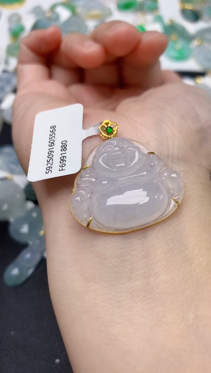 颈饰18K金镶嵌翡翠天然缅甸A货翡翠