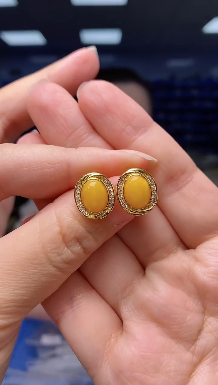 【闪购商品】蜜蜡耳饰银S925镶嵌  EZ4818