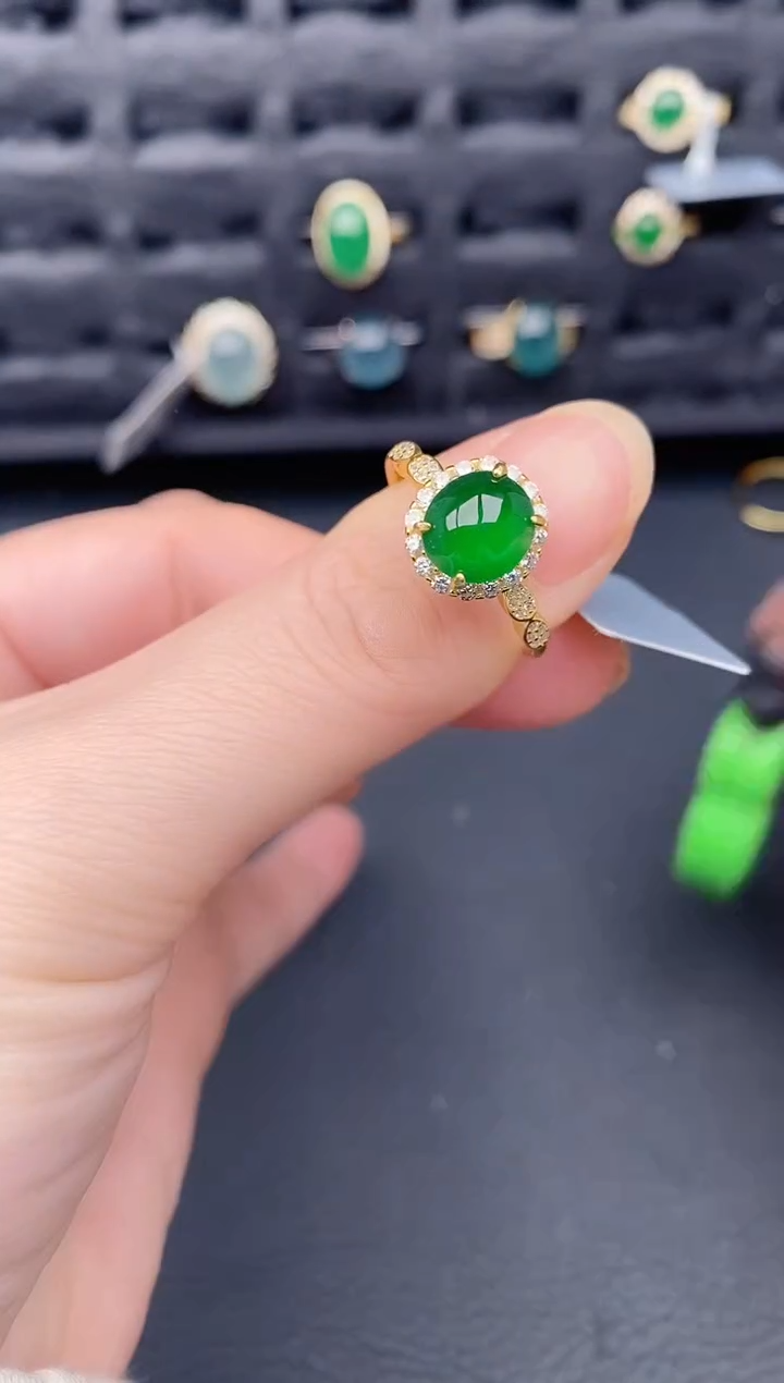 银S925镶嵌戒指翡翠天然a货翡翠230