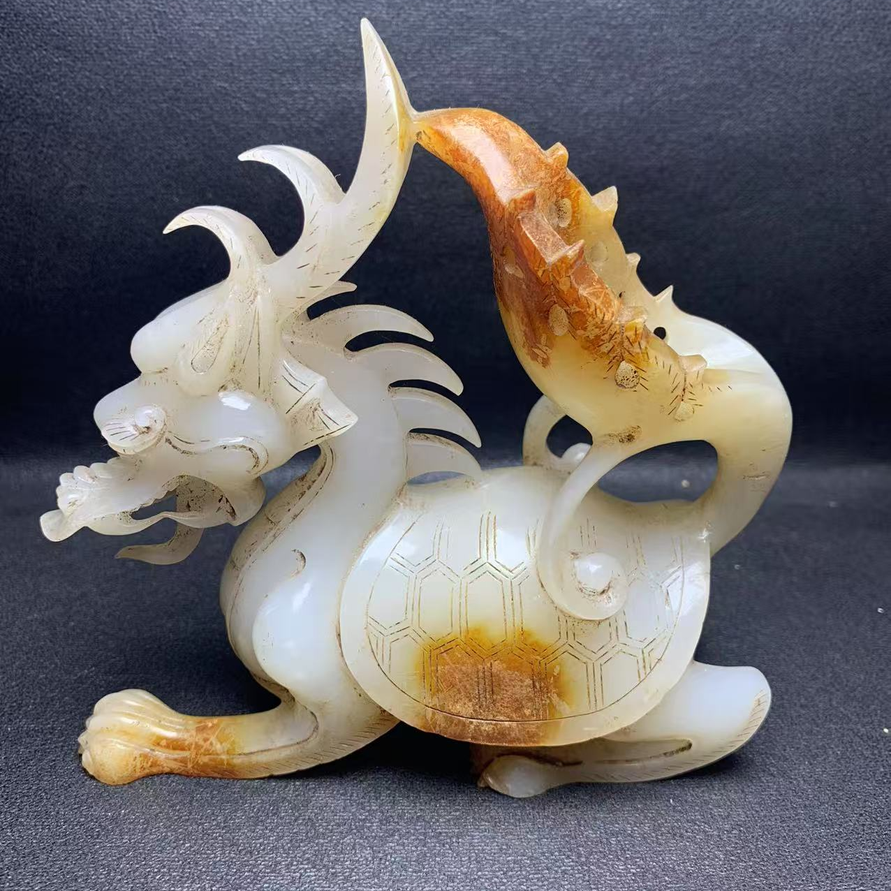 和田玉高古龙龟摆件