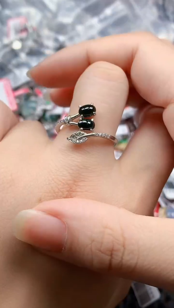 银S925镶嵌戒指翡翠天然A货缅甸翡翠