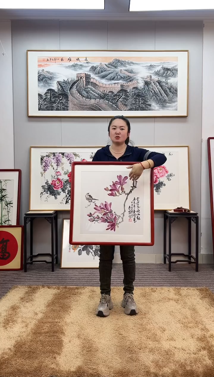 国画手绘玉兰63*63尺寸