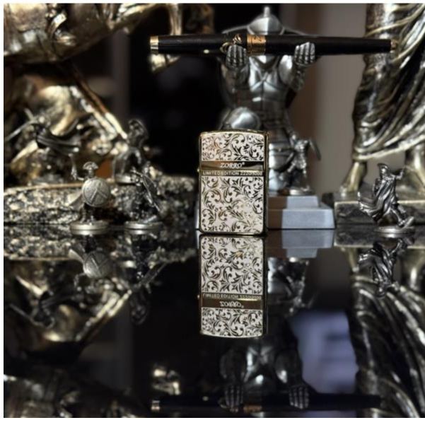 釉面卷草4面金大唐草砂轮打火机【全新机无煤-油】