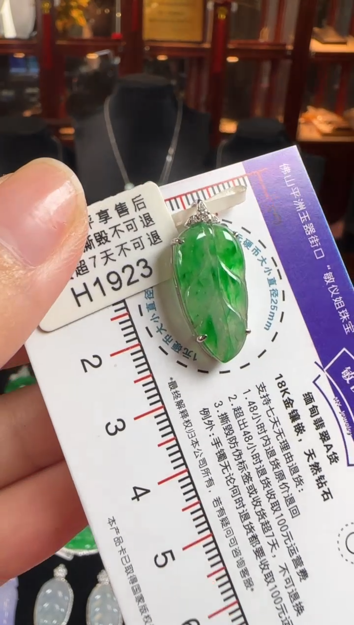 颈饰18K金镶嵌翡翠H1923冰绿叶子