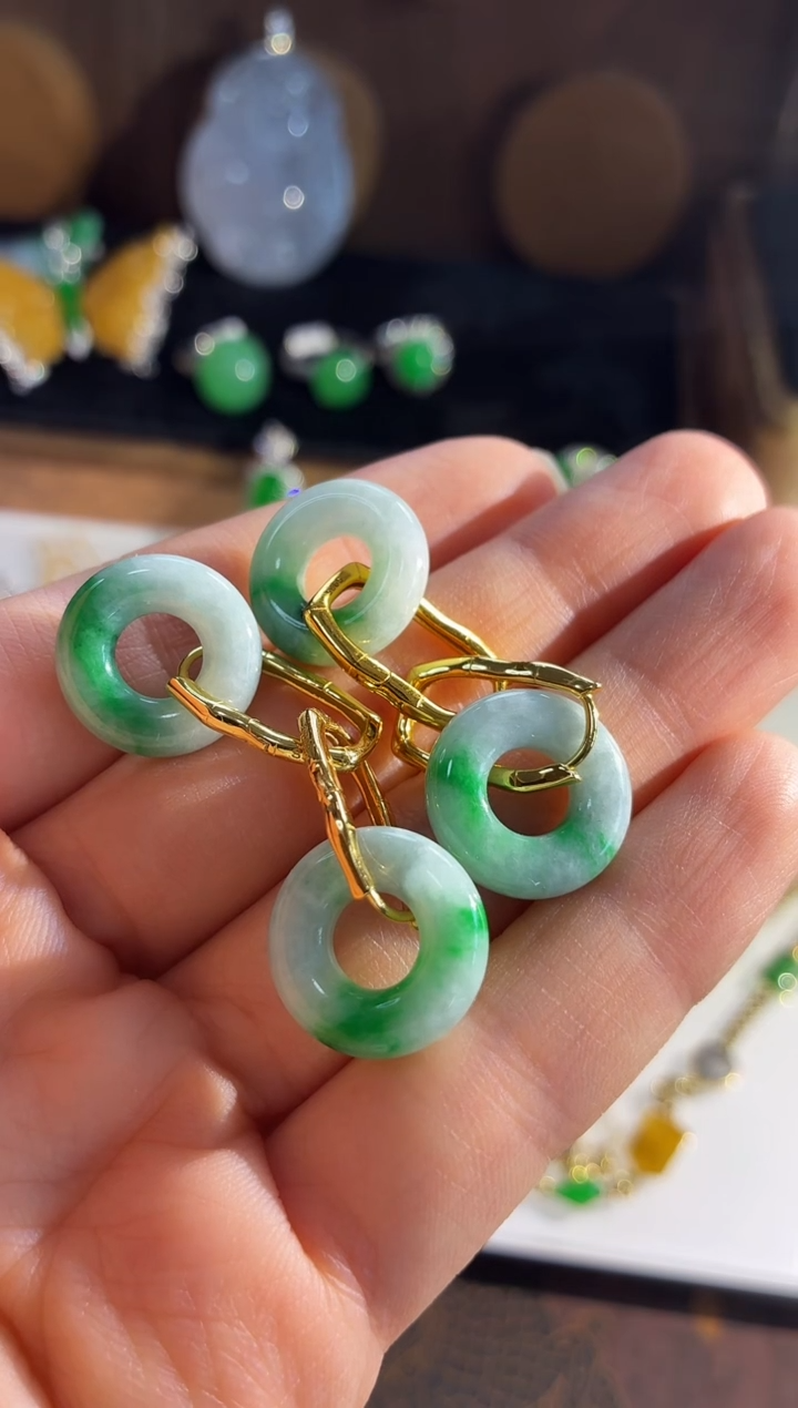 银S925镶嵌翡翠耳饰耳饰（多样性发货发一对）