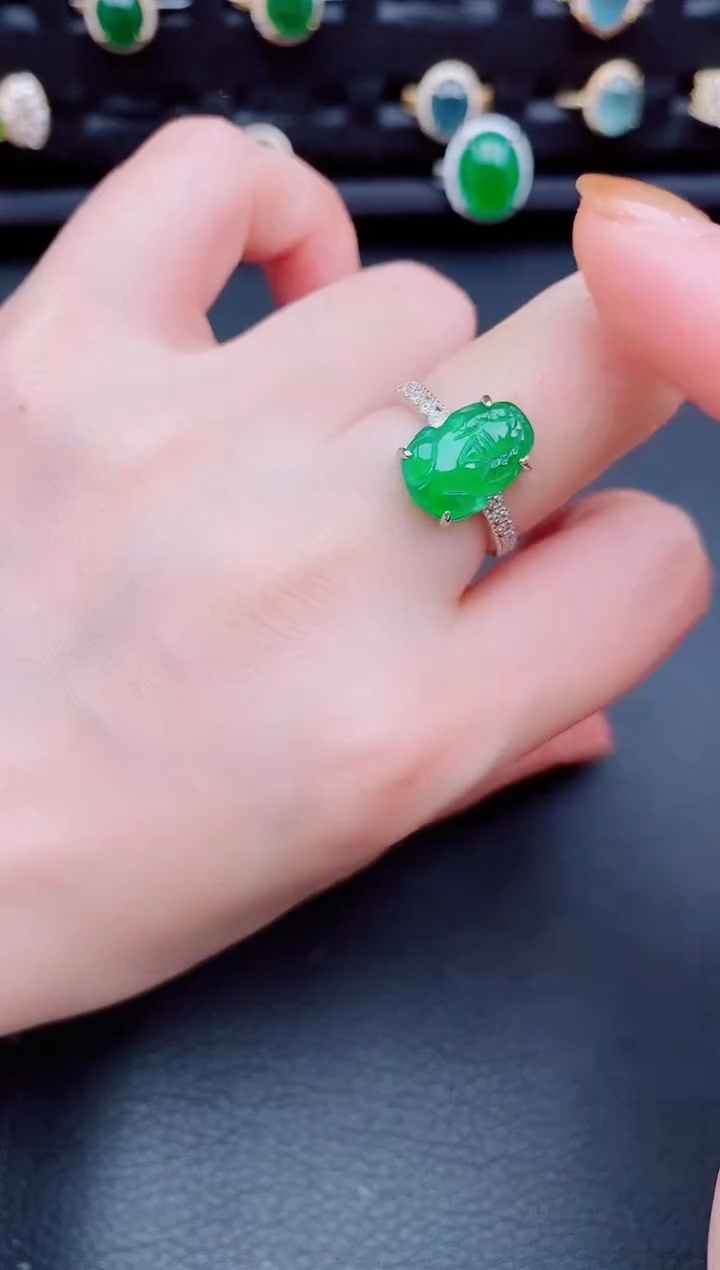 【闪购商品】翡翠戒指银S925镶嵌天然a货翡翠254