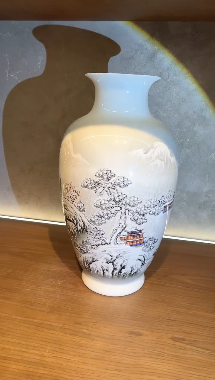 【闪购商品】摆件景德镇陶瓷雪景冬瓜赏瓶