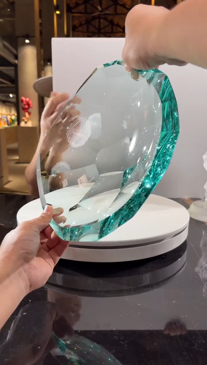 摆件CS0101018蒂芙尼蓝多切面水晶琉璃果盘