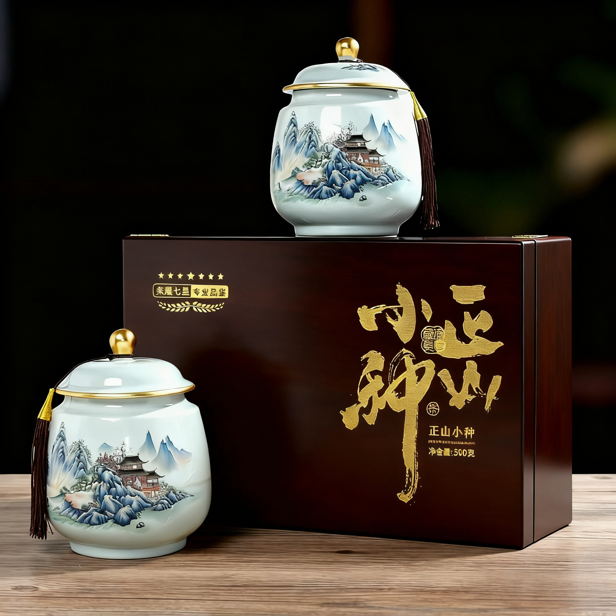 【顺丰送达】 青花陶瓷福建红茶荒野小种红茶  送礼盒礼袋