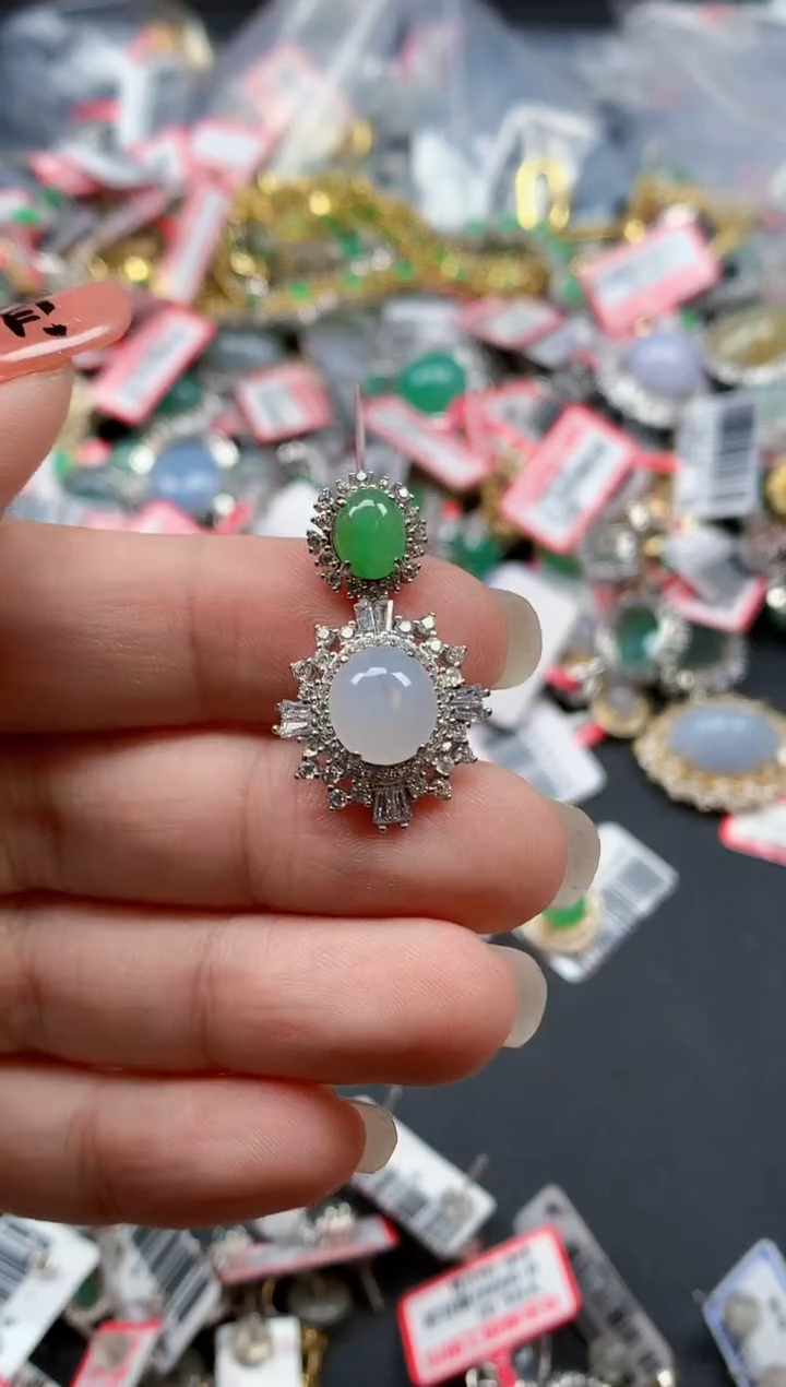 银S925镶嵌戒指翡翠天然A货缅甸翡翠