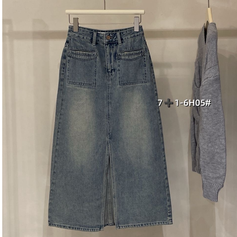 【付总】蓝色宽松时尚百搭高腰休闲牛仔裙--K103