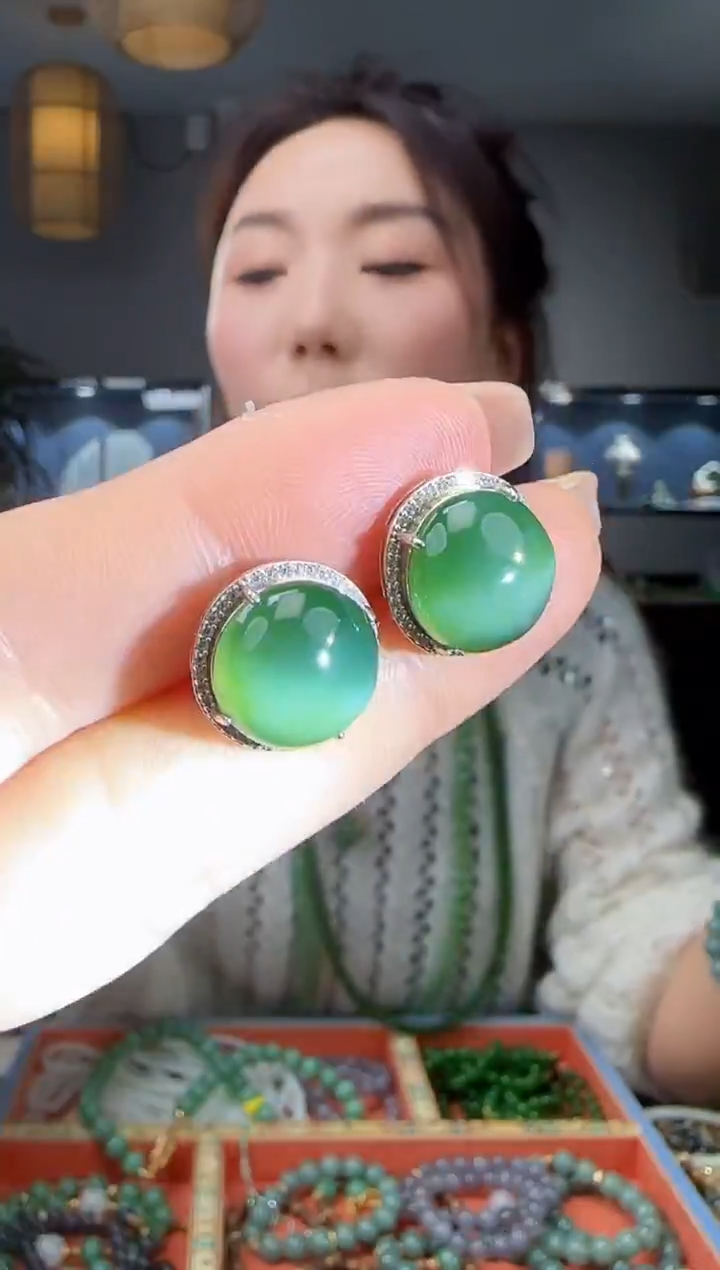 银S925镶嵌和田玉耳饰1