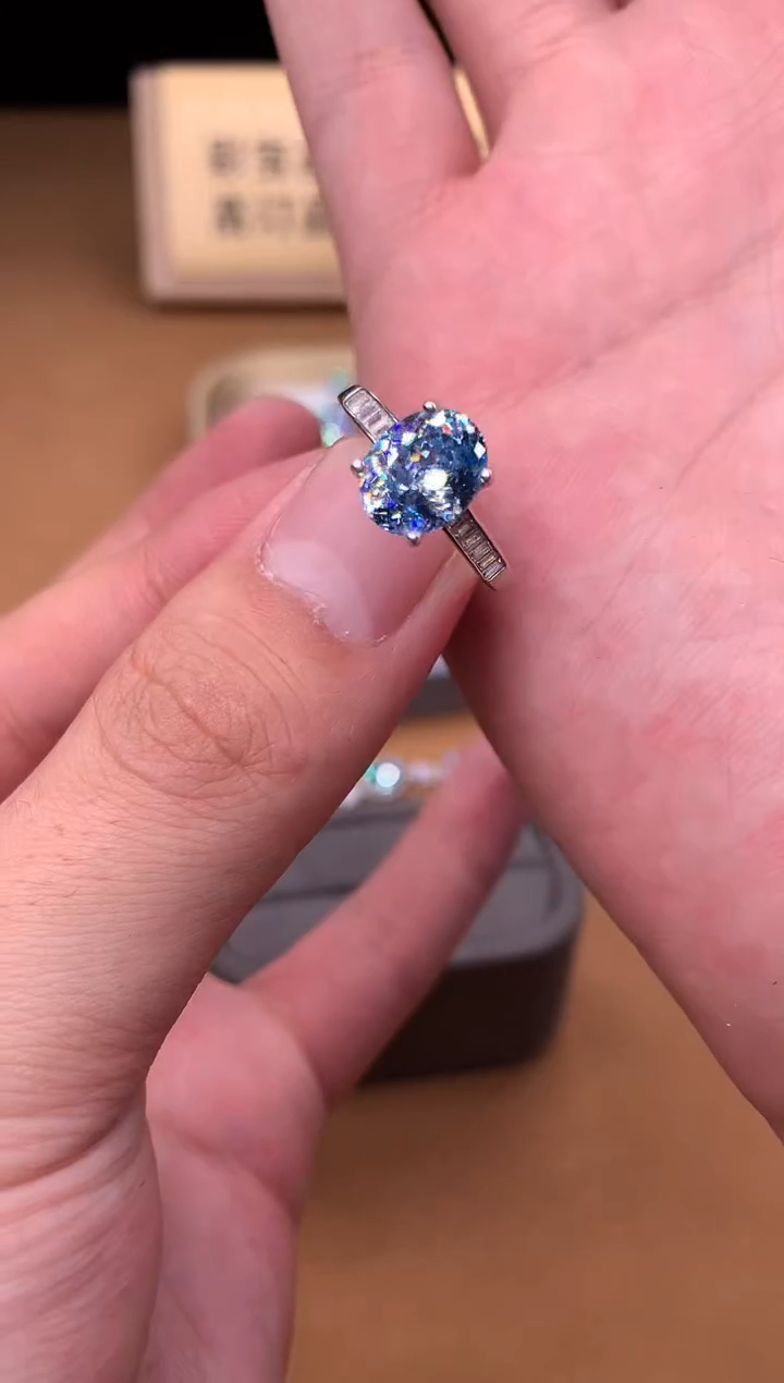 银S925镶嵌戒指海蓝宝石2222