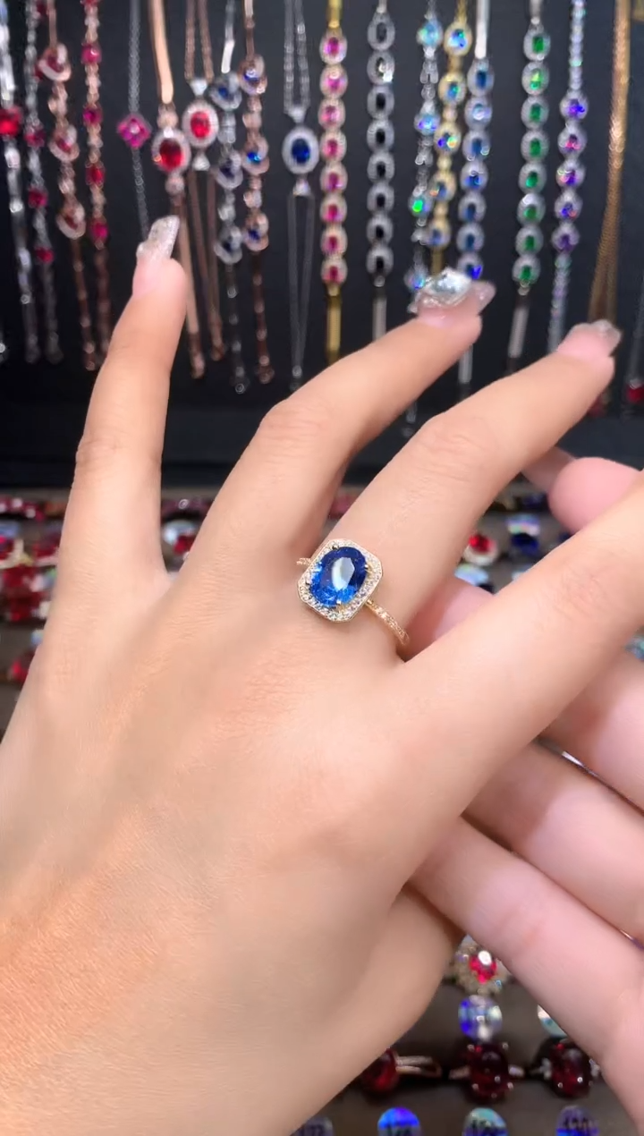 蓝宝石戒指银S925镶嵌金色