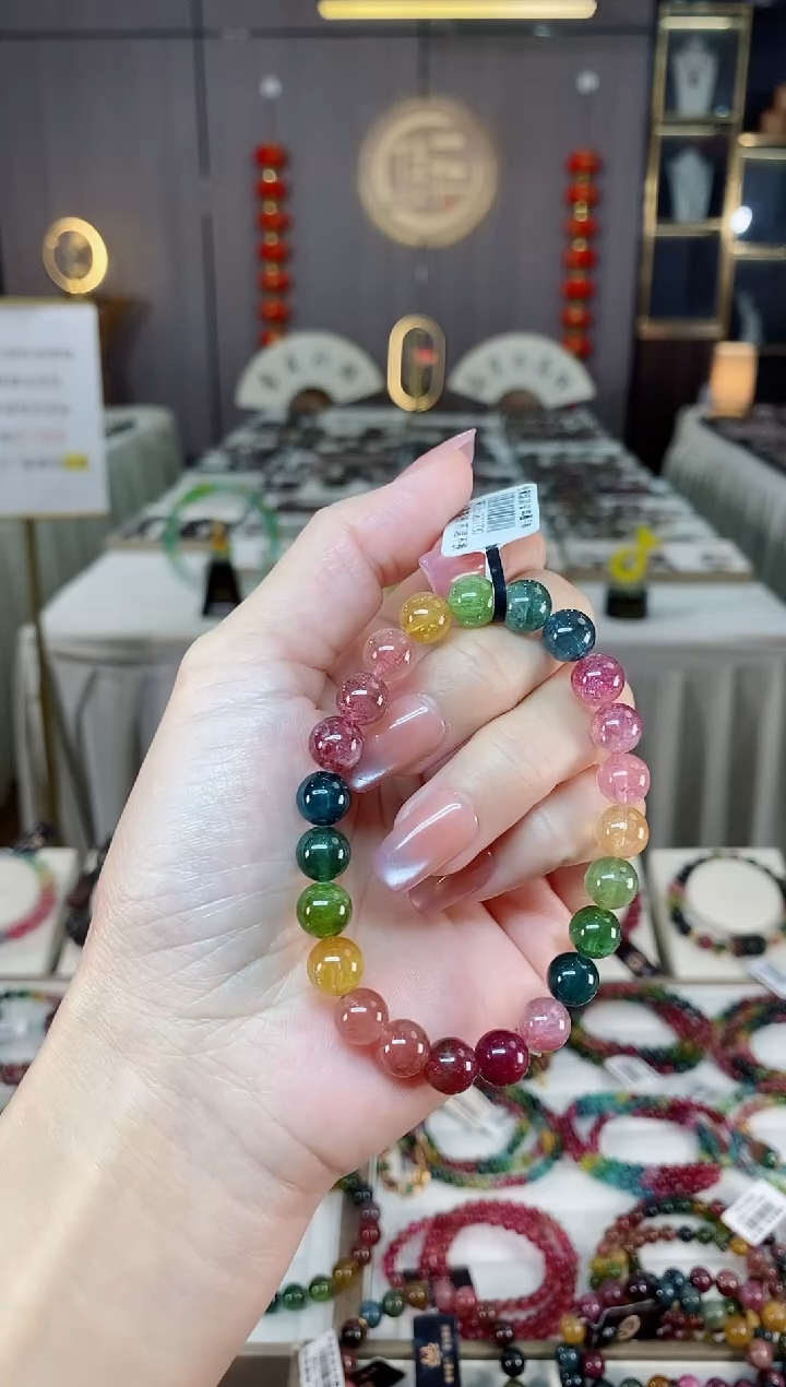 未镶嵌老矿碧玺彩虹单圈手串8mm+碧玺hon多样性发货一条