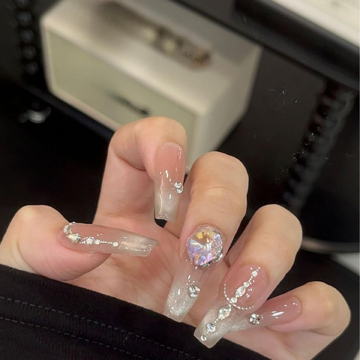 【月光狂想曲】原创款 请勿盗图 裸色猫眼重工钻纯手工穿戴甲