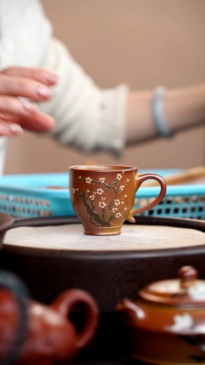 茶壶紫砂柴烧梅花手把杯