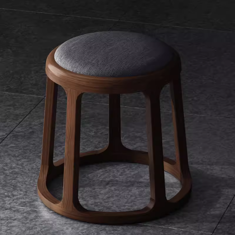 现代实木圆凳新中式软包凳子家用矮凳老榆木简约禅意换鞋凳茶台凳