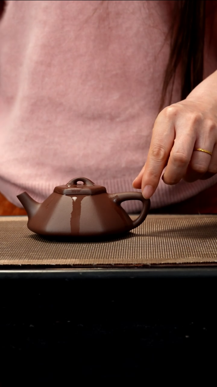 紫砂茶盏紫泥六方合瓢170CC