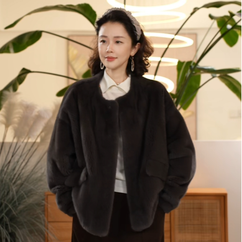 Y【叭哒不惑】中古世家 水貂皮毛一体紫标高级感保暖外套女轻奢