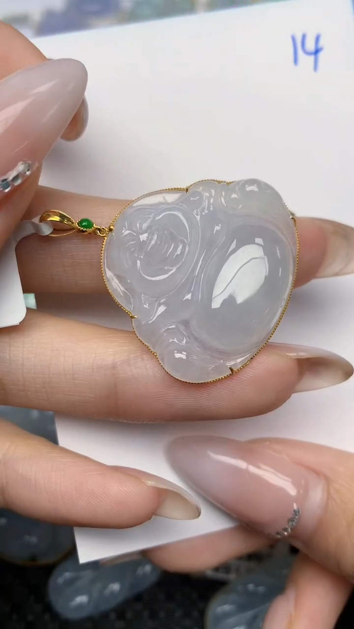 【闪购商品】翡翠颈饰18K金镶嵌天然翡翠A货，