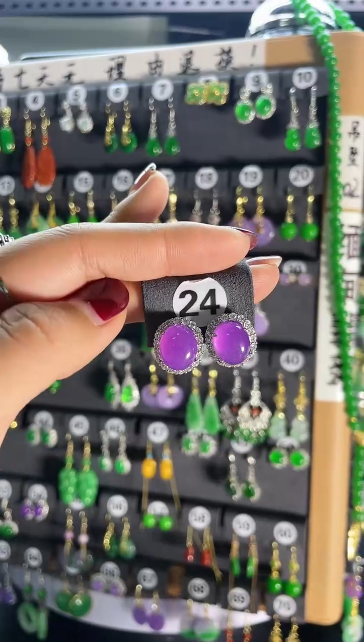 【闪购商品】翡翠耳饰银S925镶嵌24..