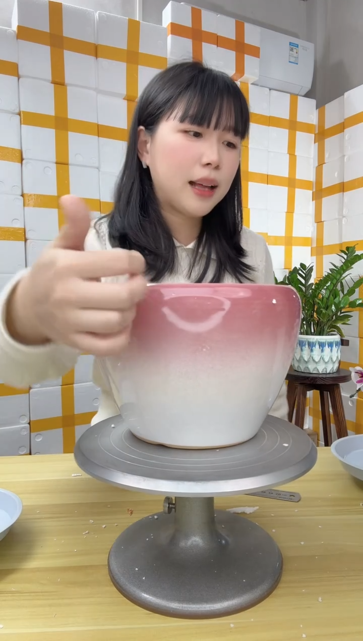 陶瓷花盆 渐变粉苹果盆 口径22/高度16