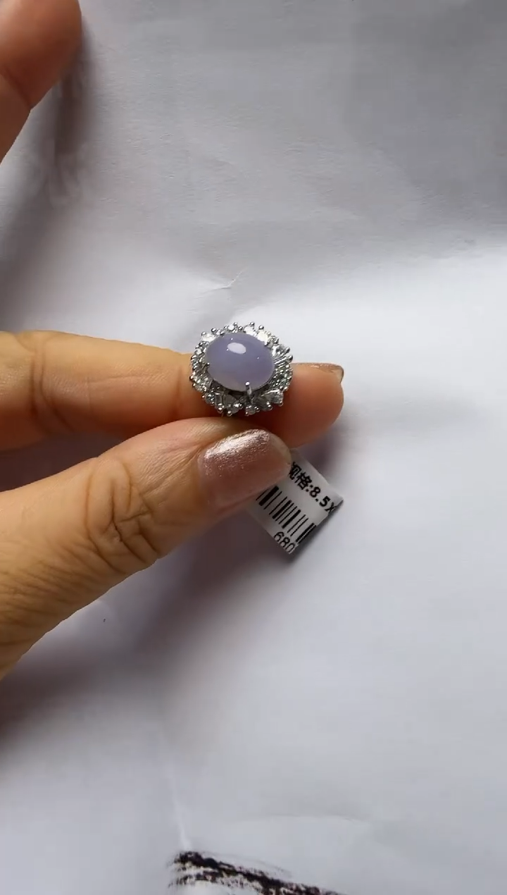 翡翠戒指银S925镶嵌925银镶缅甸A货翡翠戒指