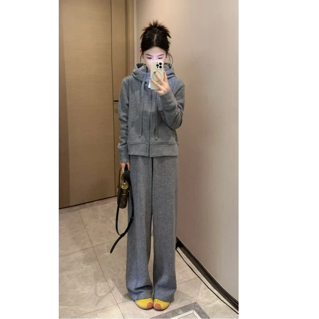 雪花灰套装(加绒)显瘦宽松秋冬慵懒风套装