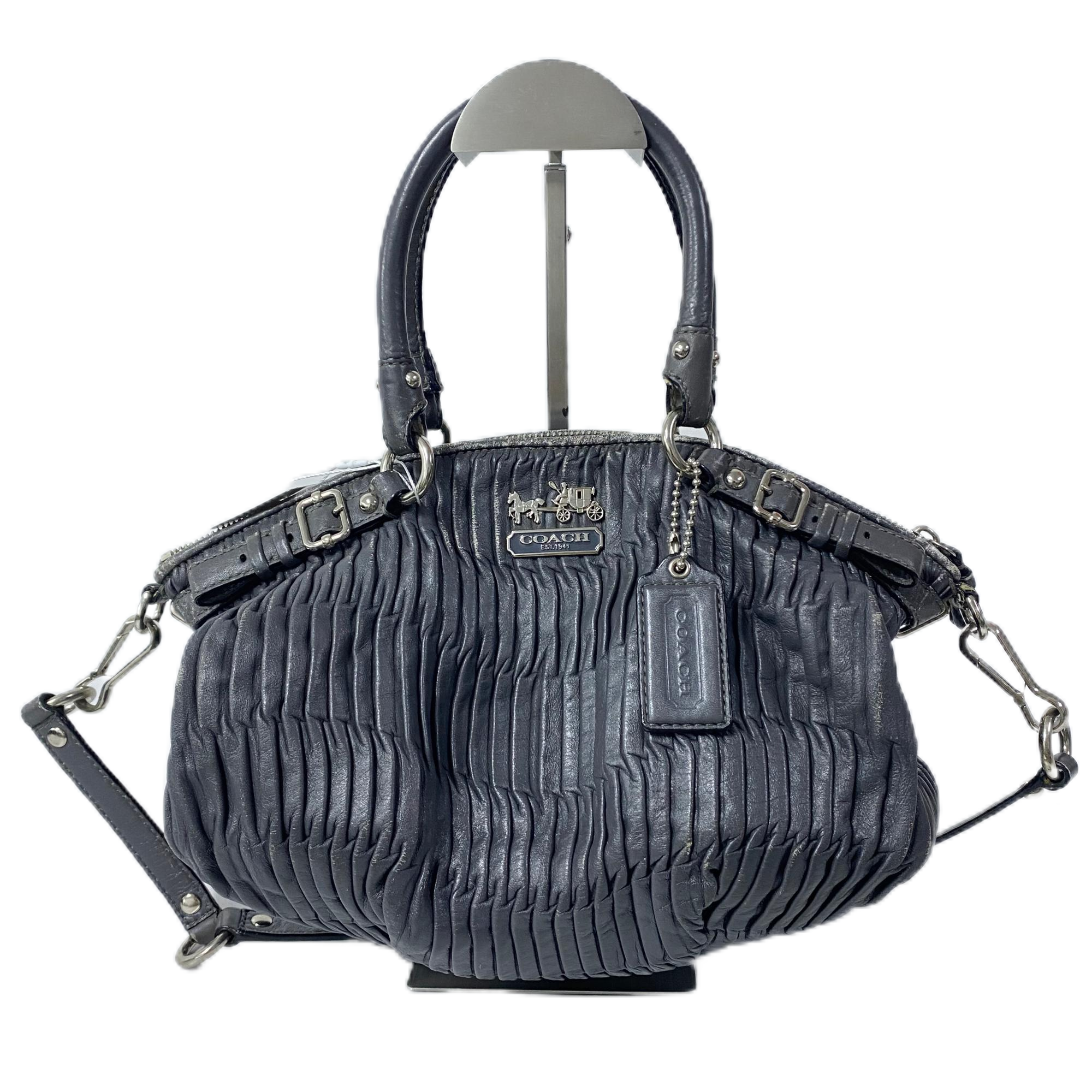 95新 COACH/蔻驰 黑色全皮褶皱单肩手提包 Y-50076-B