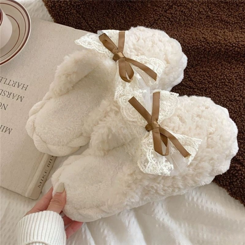 【新人】冬季棉拖鞋女款蝴蝶结软底防滑保暖居家休闲百搭家庭拖鞋女