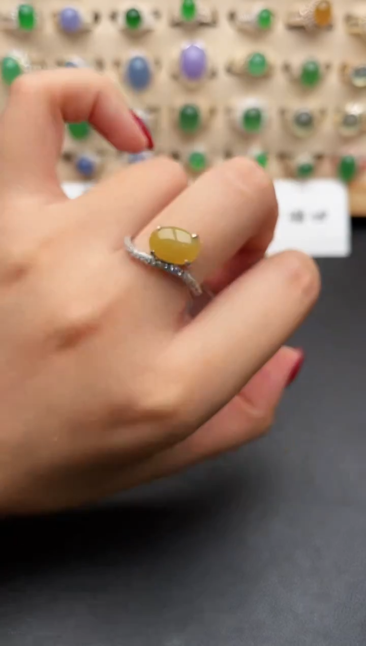 银S925镶嵌戒指翡翠一物一证一礼盒