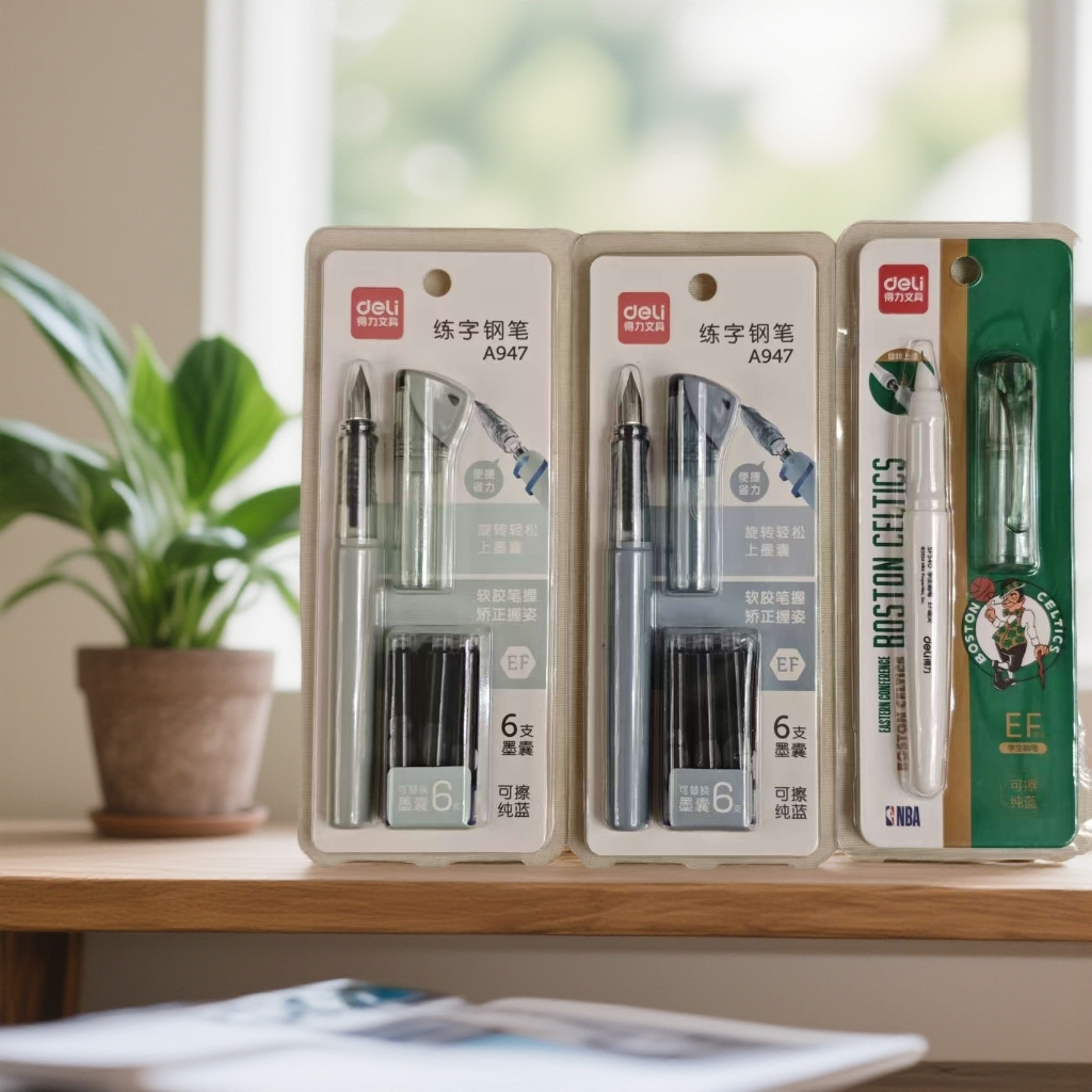 D-得力学生钢笔EF明尖墨蓝款可替换墨囊适合小学生练字书写