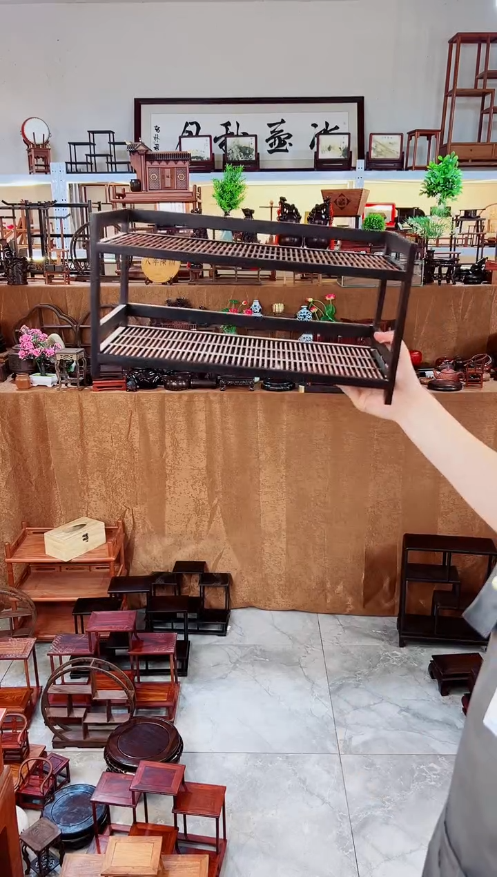 大果紫檀（缅甸花梨）缅花加紫光檀两层茶架