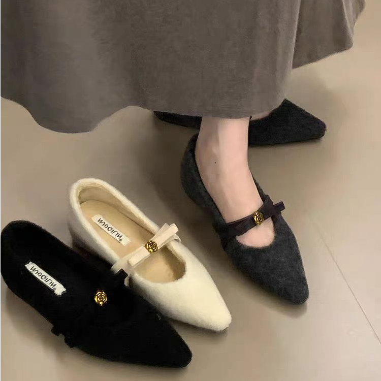 法式蝴蝶结毛毛鞋女外穿2025新款秋冬季保暖加绒棉软底玛丽珍鞋子