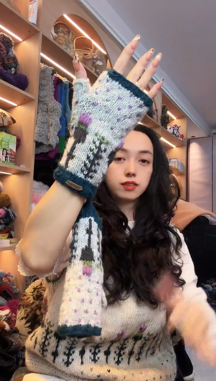 羊毛纯手工手套刺绣郁金香