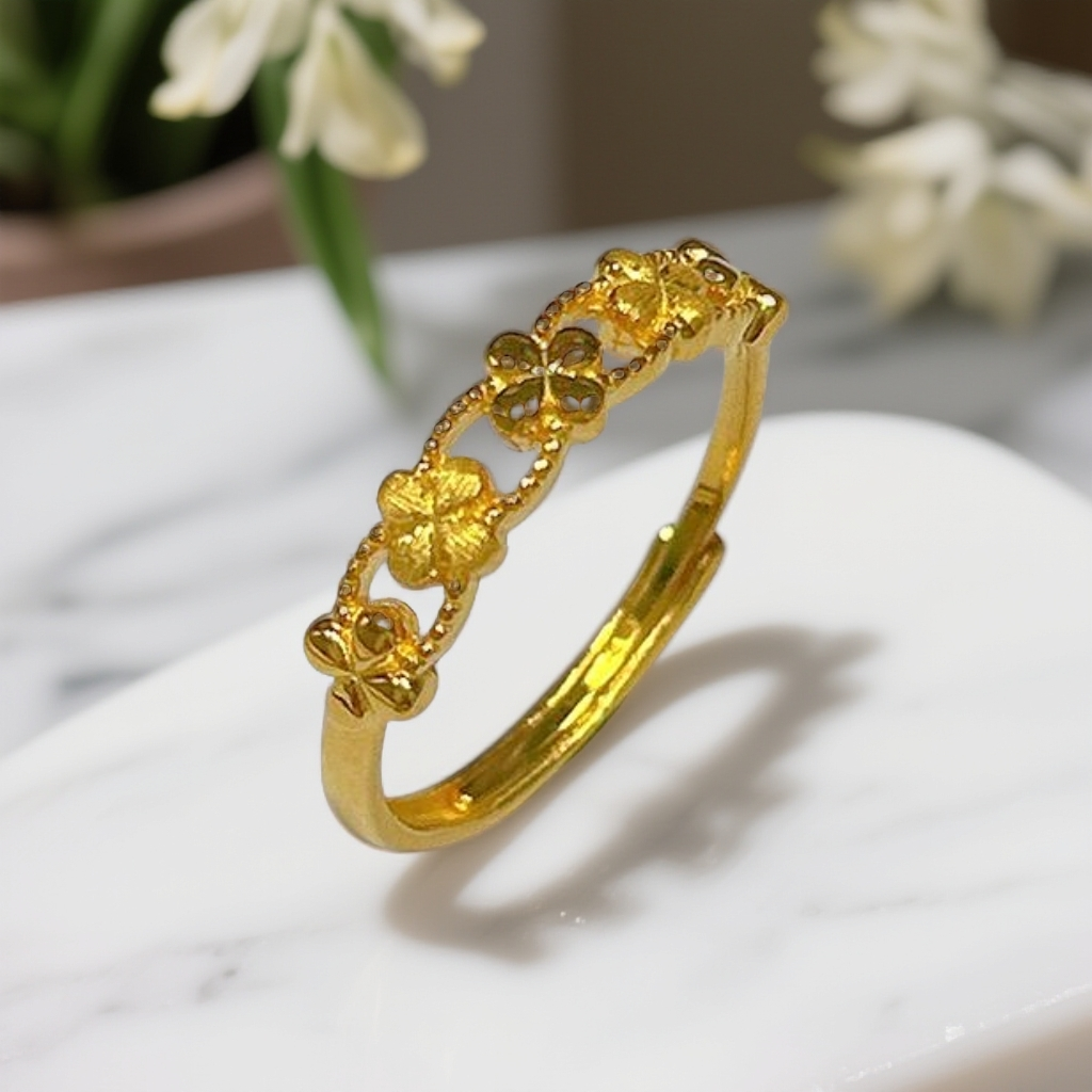 足银戒指 【欣欣专享】足银拉丝四叶草戒指 YJZ423