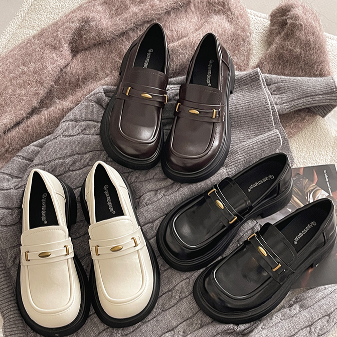 OJRZ学院风厚底乐福皮鞋2026春季新款一脚蹬浅口单鞋通勤百搭单鞋