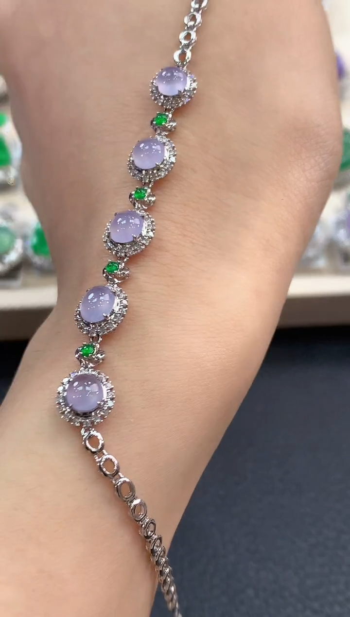 【闪购商品】翡翠手链18K金镶嵌 C40有色差