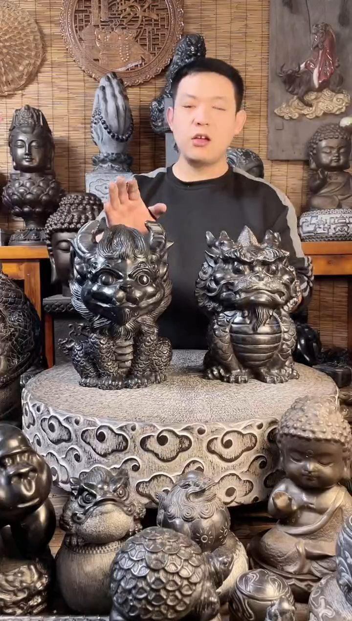 【闪购商品】30带角Q版麒麟+30Q版麒麟天然青石