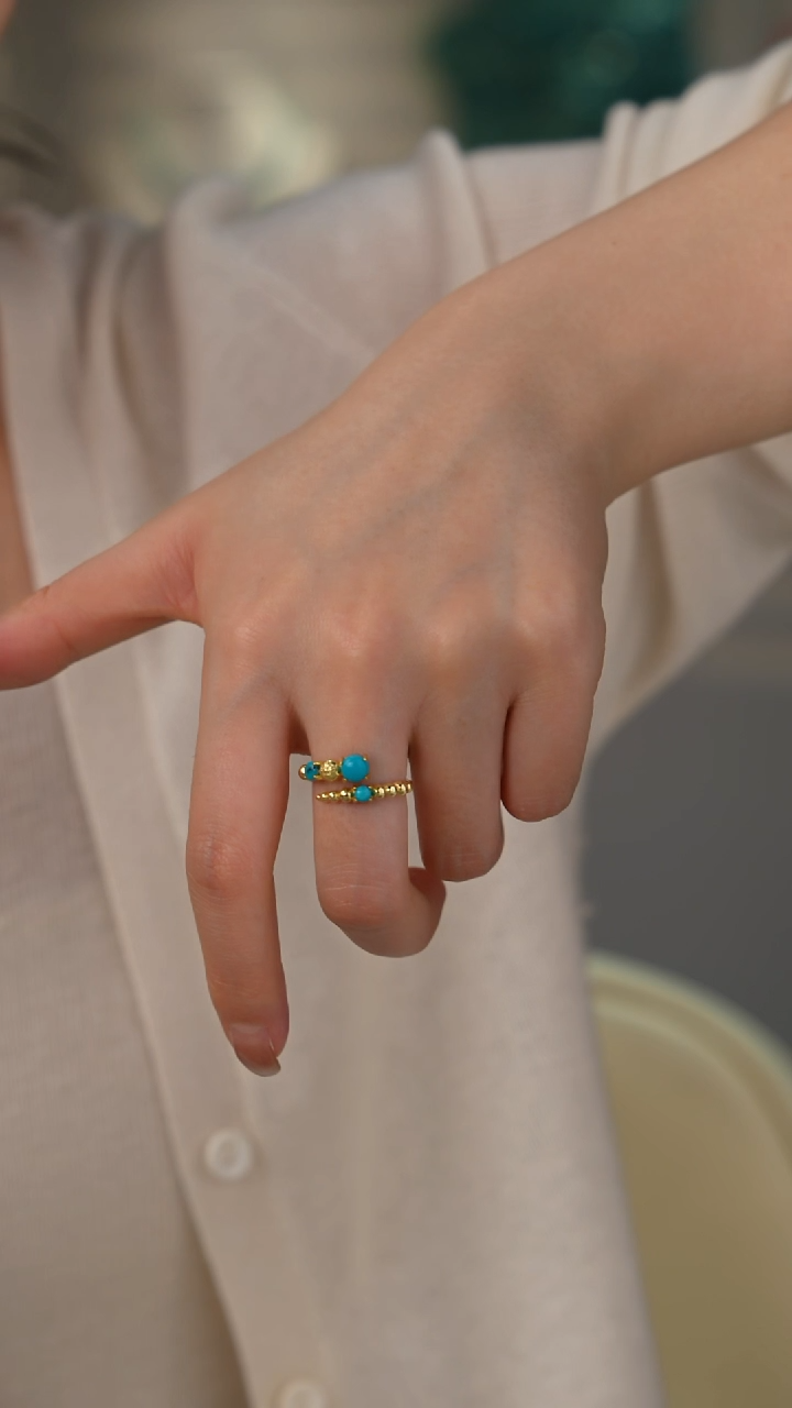 【闪购商品】绿松石戒指银S925镀金镶嵌多样性发货