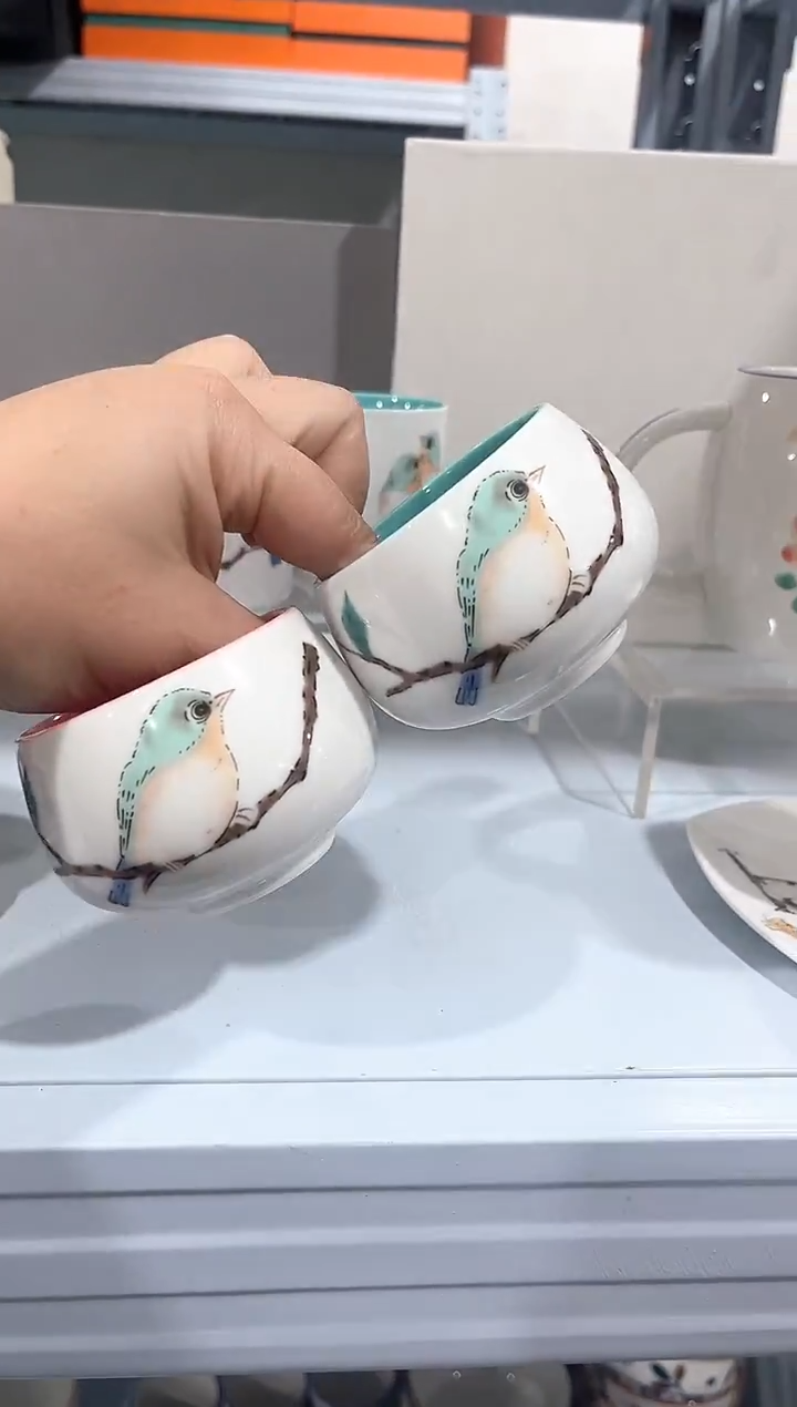 杯子骨瓷（简装）小鸟品茗杯  对杯2个