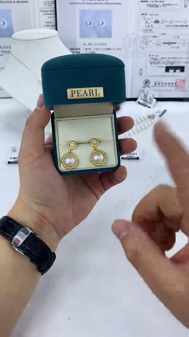 未镶嵌AQ拼合珍珠（马贝珠）马贝耳钉@@YBQ046