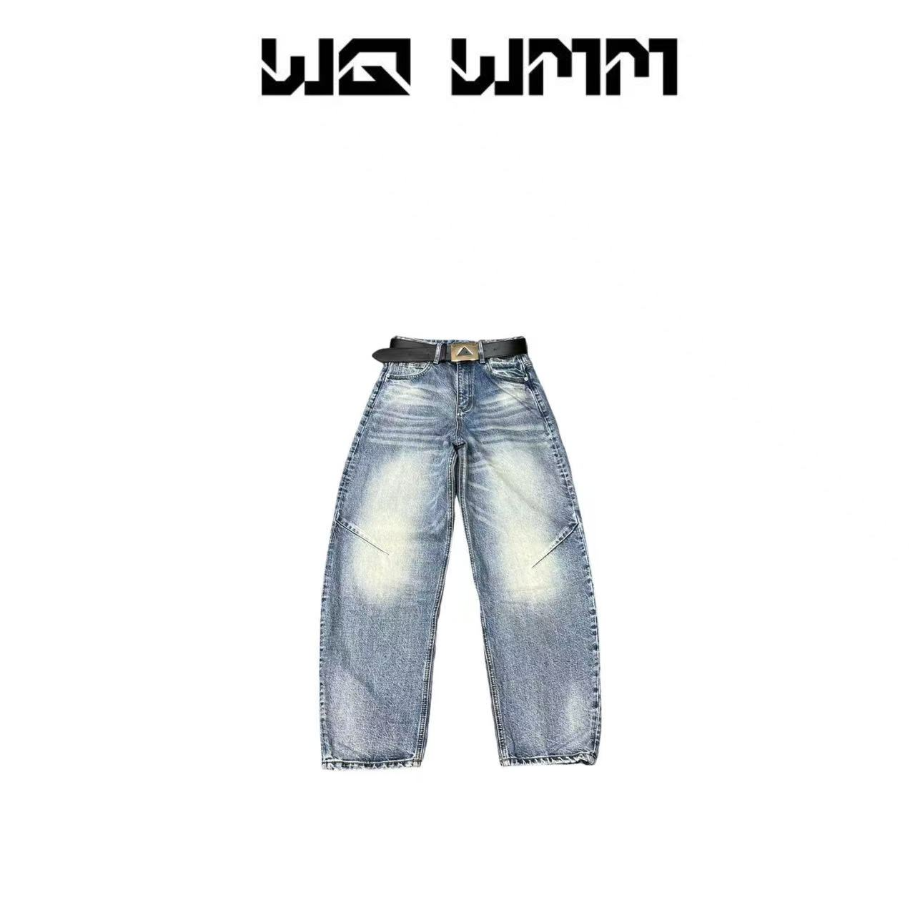 【WQWMM】早春猫须水洗蓝丹宁风纯牛三角标窄版弯刀牛仔裤25A2062