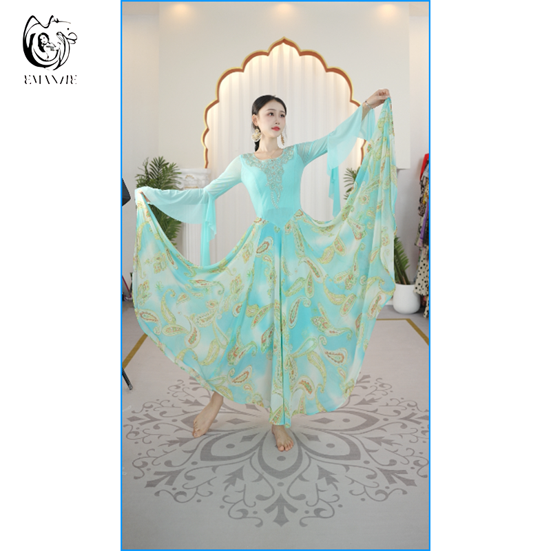 A2802依曼之舞异域风情刺绣大摆显瘦气质修身百搭新疆舞服连衣裙