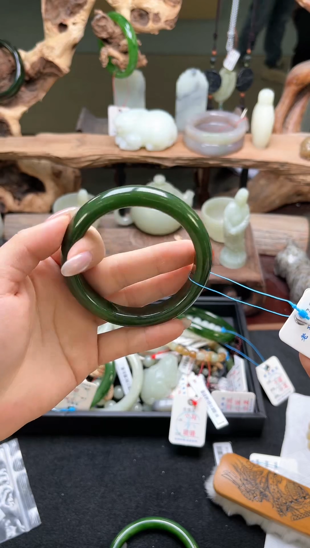 和田玉未镶嵌手镯俄七碧玉 58圈 9007343